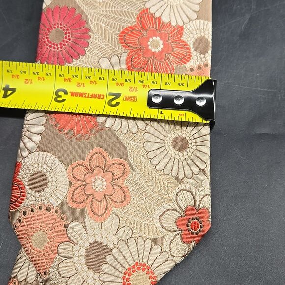 Paul Fredrick Floral Tie in Tan and Orange - Picture 5 of 5